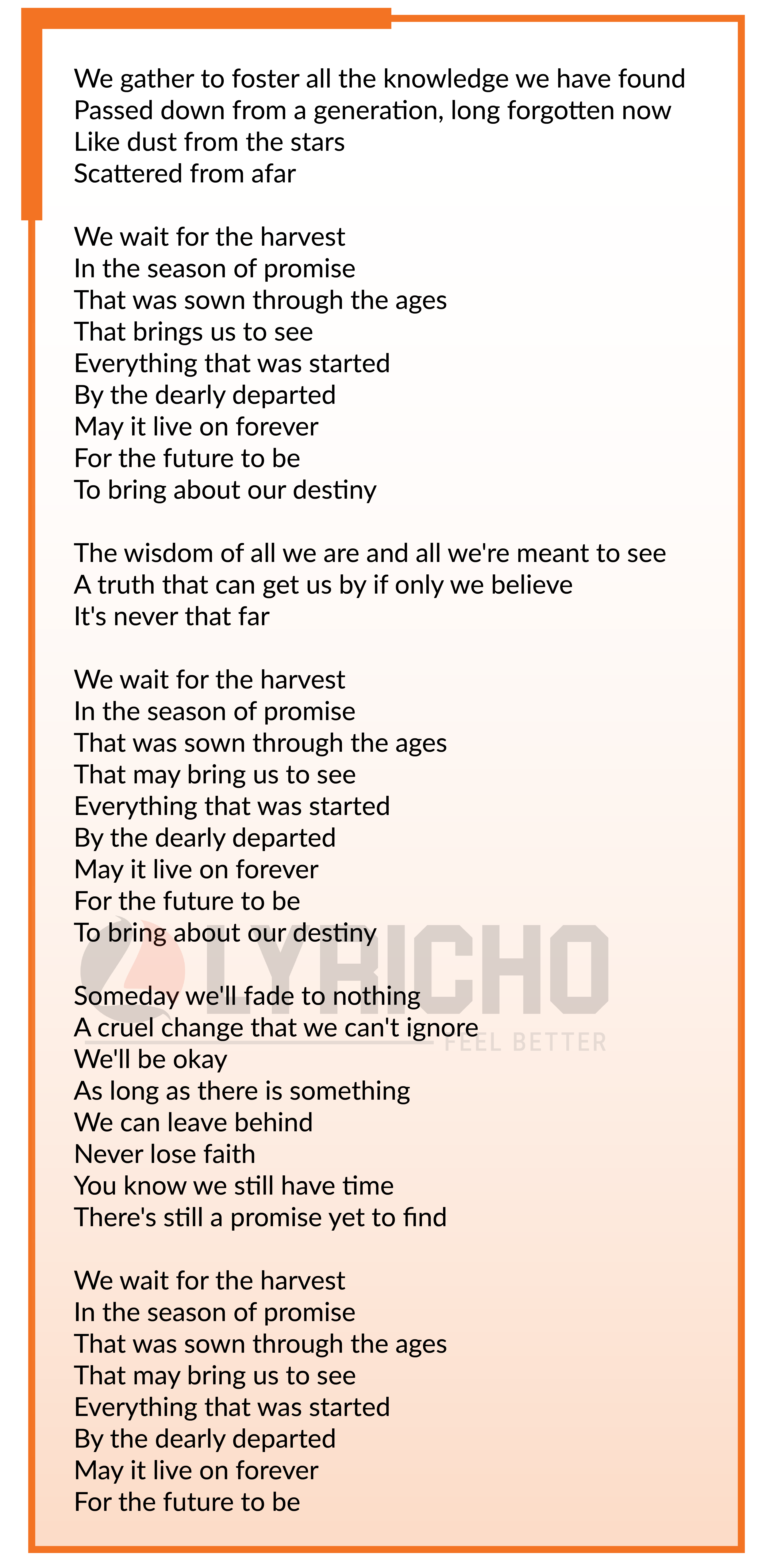 Season of Promise - Alter Bridge Lyrics,Season of Promise Song English Lyrics
