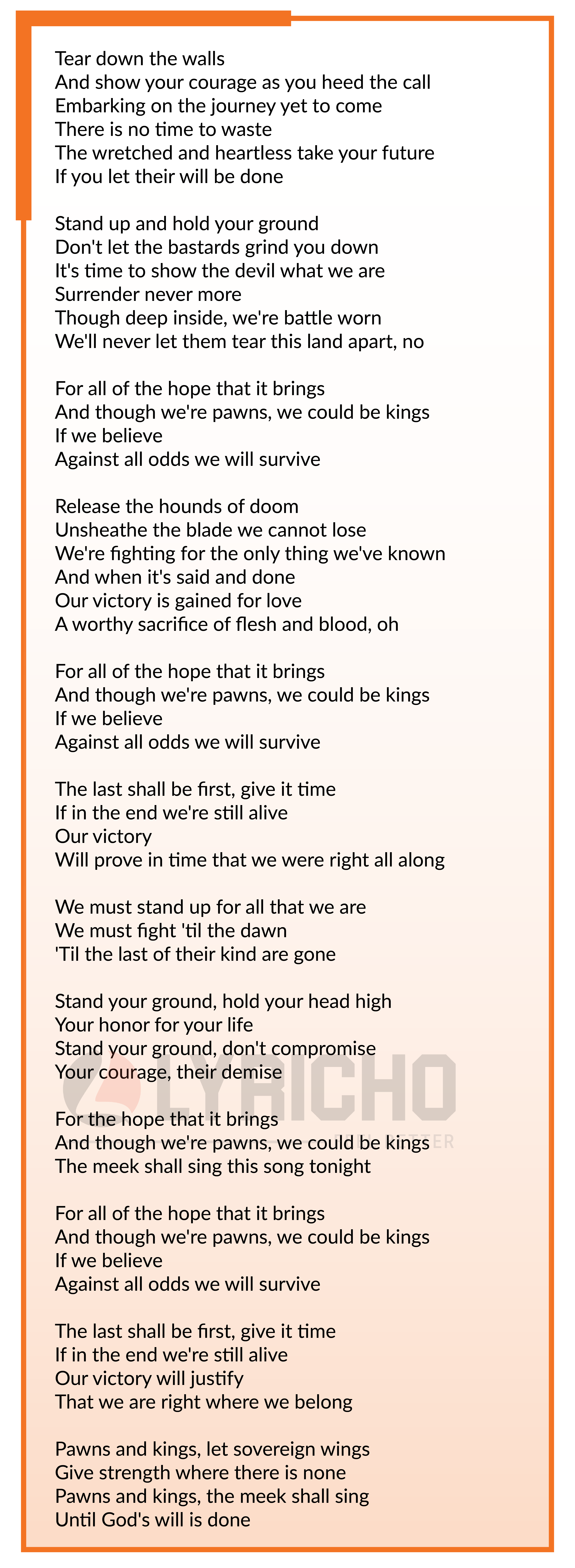 Pawns & Kings - Alter Bridge Lyrics,Pawns & Kings Song English Lyrics