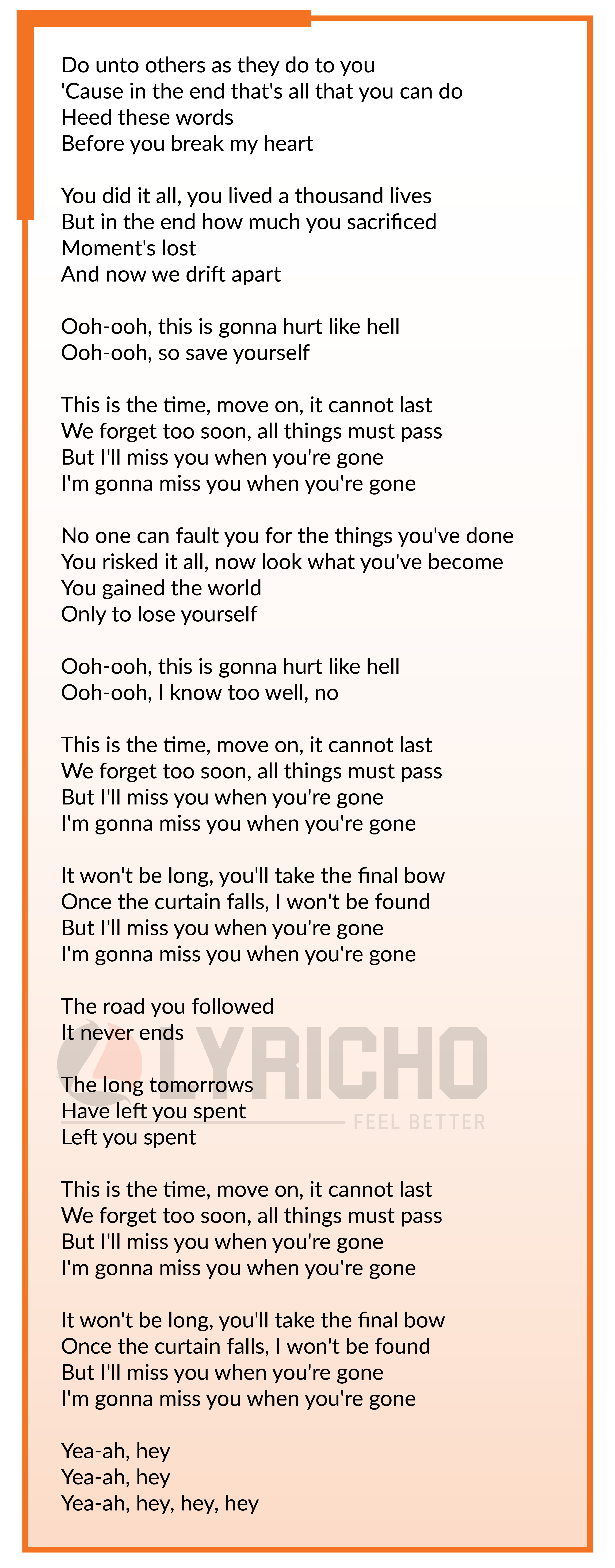 Miss You When You're Gone - Myles Kennedy Lyrics,Miss You When You're Gone Song English Lyrics