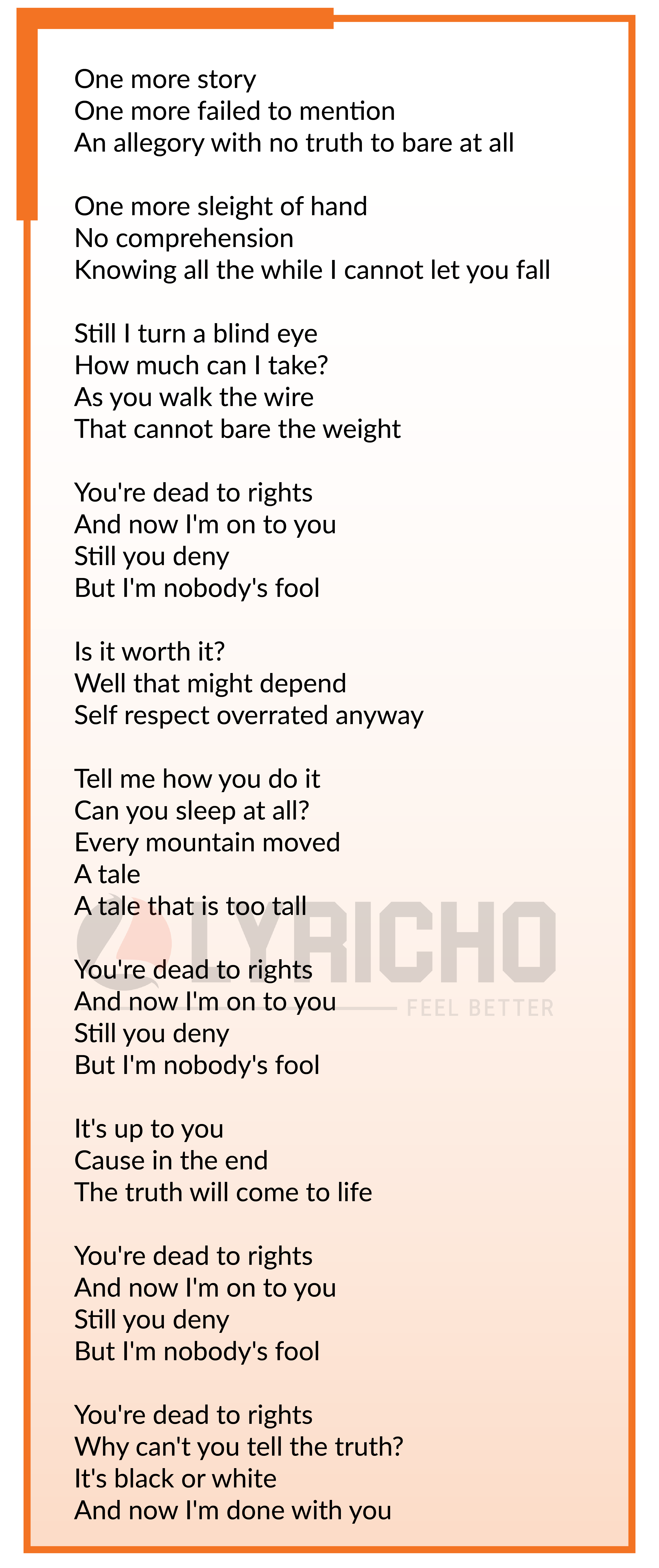 Dead To Rights - Myles Kennedy Lyrics,Dead To Rights Song English Lyrics